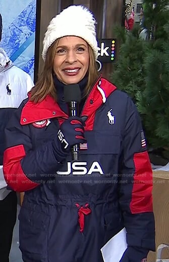 Hoda’s navy and red USA jacket on Today