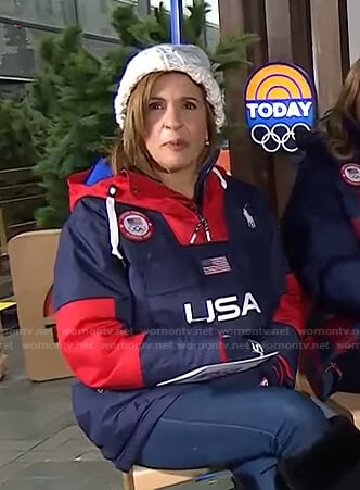 Hoda’s navy and red USA jacket on Today