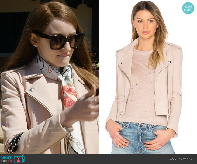 IRO Pink Sand Ashville Jacket worn by Anna Delvey (Julia Garner) on Inventing Anna