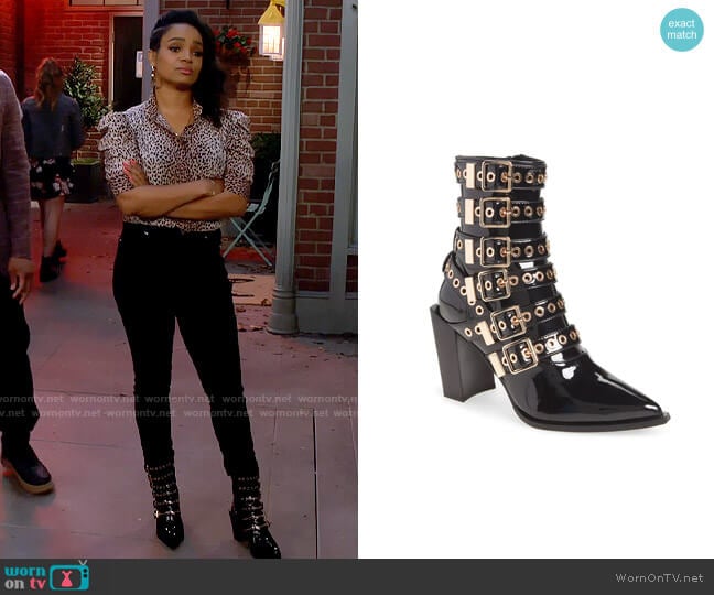 Jeffrey Campbell Ignatius Pointed Toe Bootie worn by Randi (Kyla Pratt) on Call Me Kat