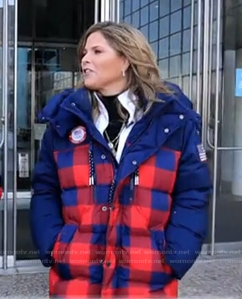 Jenna’s navy and red check puffer jacket on Today