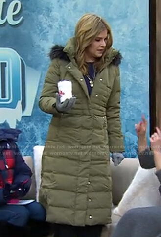 Jenna’s green puffer long coat on Today