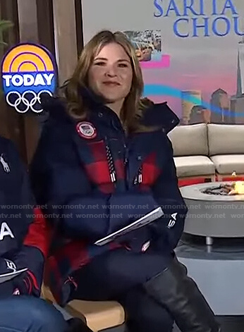 Jenna’s navy and red check puffer jacket on Today