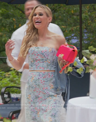 Jackie's blue floral print crop top and skirt on The Real Housewives of New Jersey