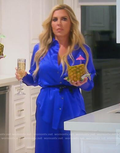 Jen's blue satin blouse and pants on The Real Housewives of Orange County