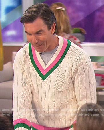 Jerry's white cable knit stripe trim sweater on The Talk