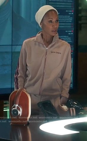 Jessie's pink Palm Angels track suit on The Equalizer