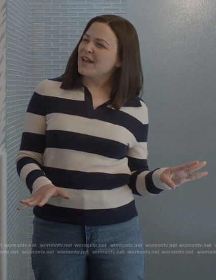 Jodie’s striped polo sweater on Pivoting