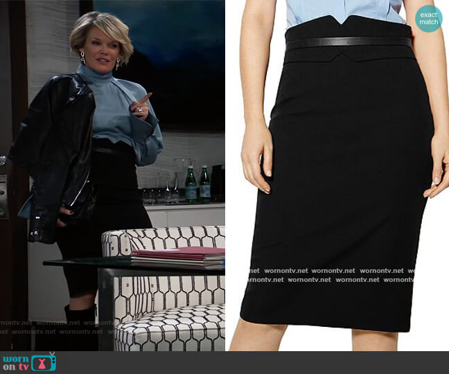 Notched Banded-Waist Pencil Skirt by Karen Millen worn by Ava Jerome (Maura West) on General Hospital