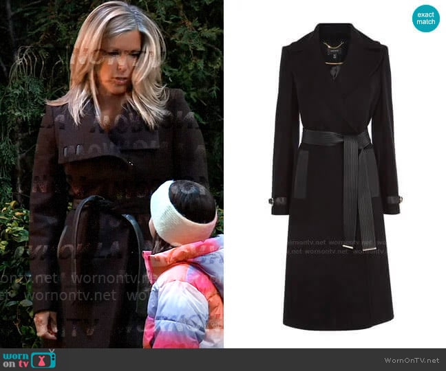 Karen Millen Belted Trench Coat worn by Carly Spencer (Laura Wright) on General Hospital