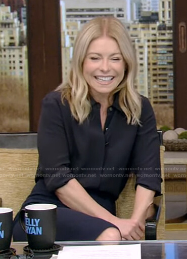 Kelly’s black shirt and pencil skirt on Live with Kelly and Ryan
