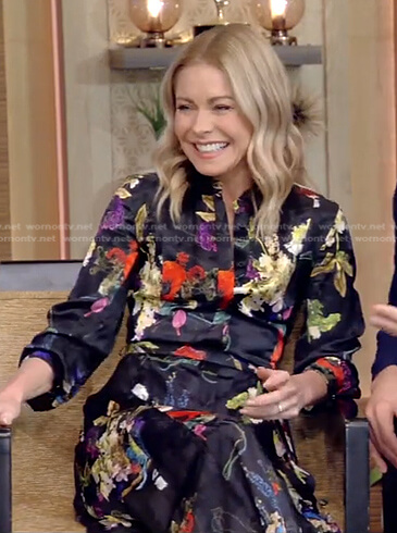 Kelly’s black floral shirtdress on Live with Kelly and Ryan