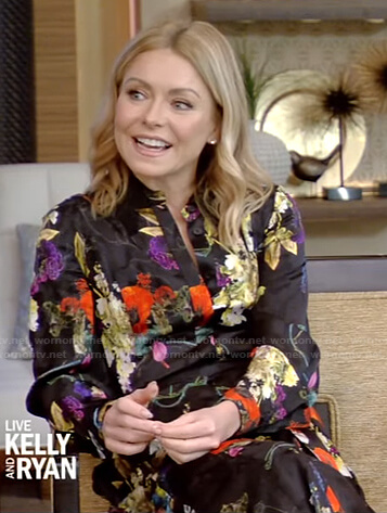 Kelly’s black floral shirtdress on Live with Kelly and Ryan