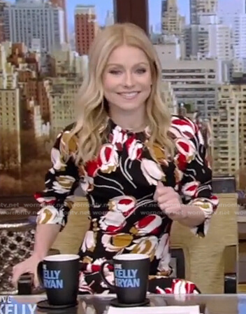 Kelly’s black tulip print dress on Live with Kelly and Ryan