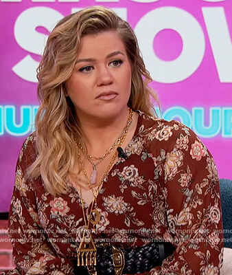 Kelly’s brown floral print dress on The Kelly Clarkson Show