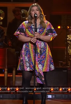 Kelly's floral tie front mini dress on The Kelly Clarkson Show