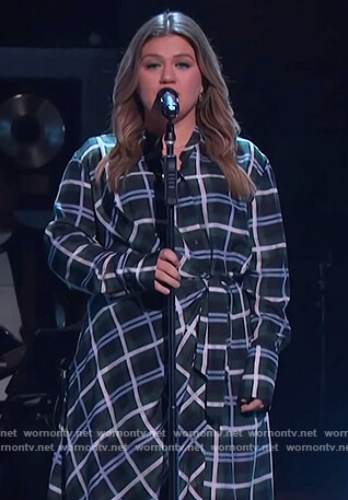 Kelly's green plaid wrap dress on The Kelly Clarkson Show