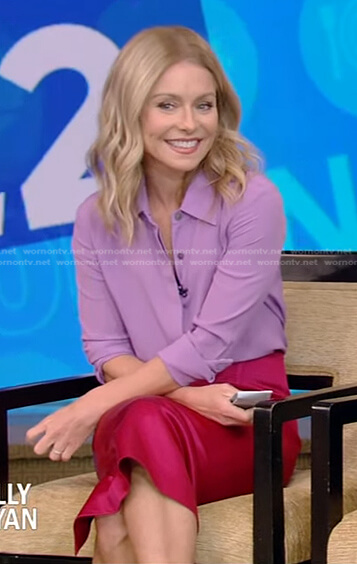 Kelly's lilac blouse and pink pencil skirt on Live with Kelly and Ryan