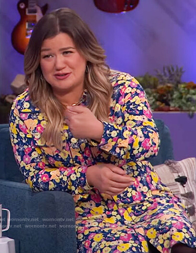 Kelly's blue floral print shirtdress on The Kelly Clarkson Show