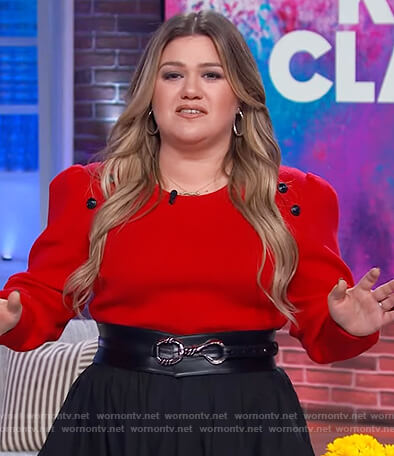 Kelly's red button detail sweater on The Kelly Clarkson Show