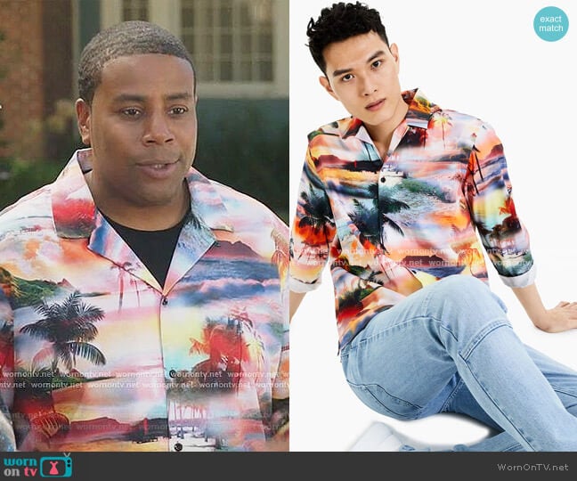 Tropical Landscape Print Shirt by INC International Concepts worn by Kenan Williams (Kenan Thompson) on Kenan