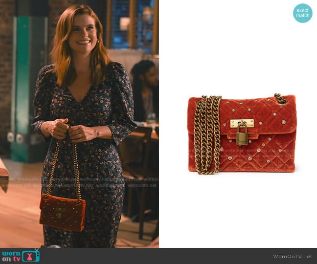 Velvet Mini Brixton Lock Bag by Kurt Geiger worn by Maddie Townsend (JoAnna Garcia Swisher) on Sweet Magnolias