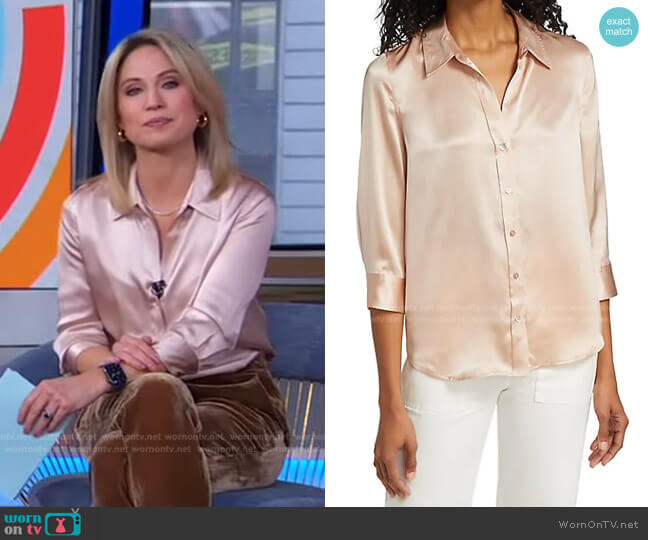 WornOnTV: Amy’s pale pink satin blouse on Good Morning America | Amy ...