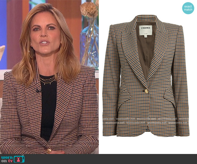 Tweed Chamberlain Houndstooth Blazer by L'Agence worn by Natalie Morales  on The Talk