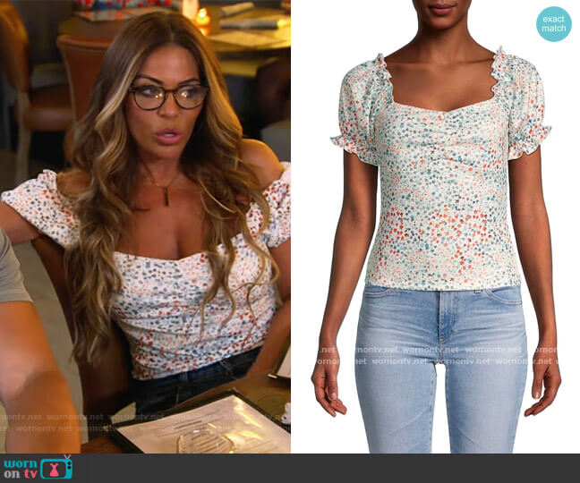 Puff-Sleeve Floral Top by Lea and Viola worn by Dolores Catania on The Real Housewives of New Jersey