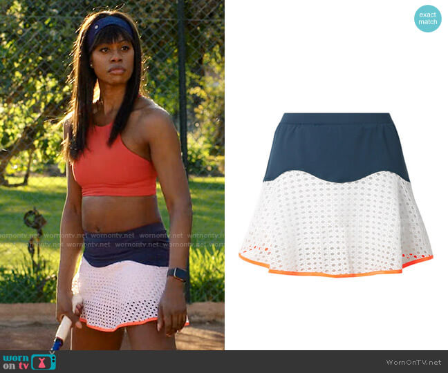L'Etoile Sport Pointelle-knit Tennis Skirt worn by Kacy Duke (Laverne Cox) on Inventing Anna