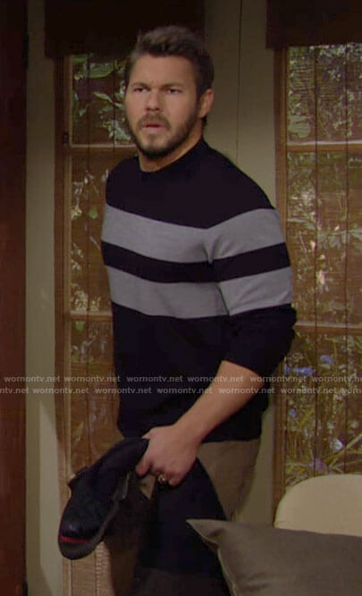 Liam's navy striped sweater on The Bold and the Beautiful