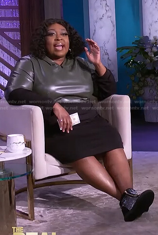 Loni's green and black colorblock hoodie dress on The Real