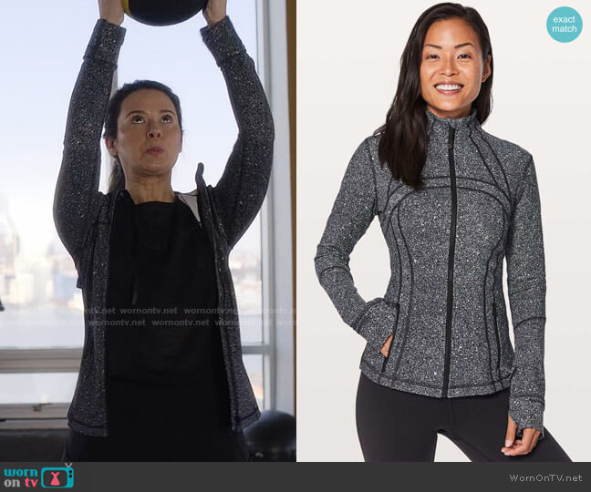 Lululemon Luminesce Splatter White Black Define Jacket worn by Rachel Williams (Katie Lowes) on Inventing Anna