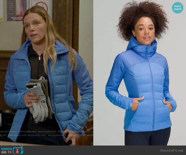 Lululemon Down For It All Jacket in Blue Nile worn by Hailey Upton (Tracy Spiridakos) on Chicago PD