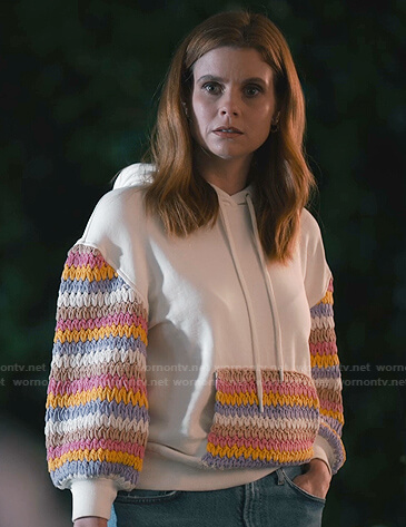 Maddie’s white crochet sleeve hoodie on Sweet Magnolias