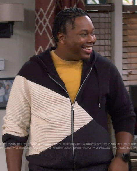 Marty's black and white colorblock hoodie on The Neighborhood