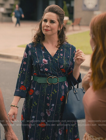 Mary Vaugn’s blue floral print dress on Sweet Magnolias