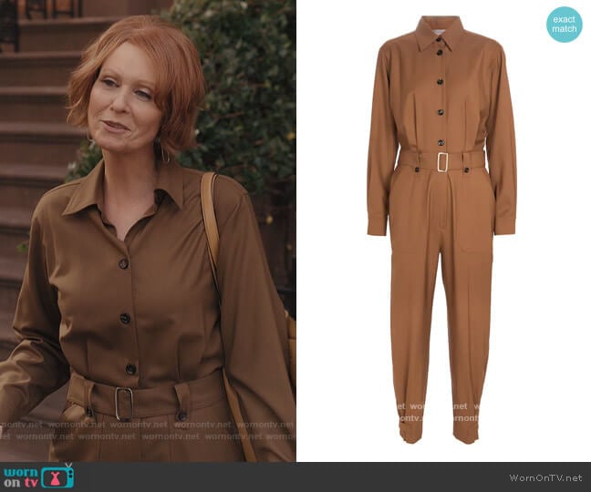 Dakar belted wool jumpsuit by Max Mara worn by Miranda Hobbs (Cynthia Nixon) on And Just Like That