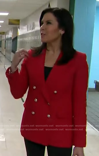 Meg Oliver's red blazer with gold buttons on CBS Mornings