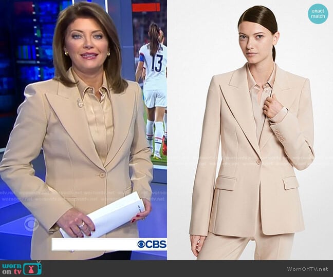 Georgina Stretch Pebble Crepe Blazer by Michael Kors worn by Norah O'Donnell on CBS Evening News