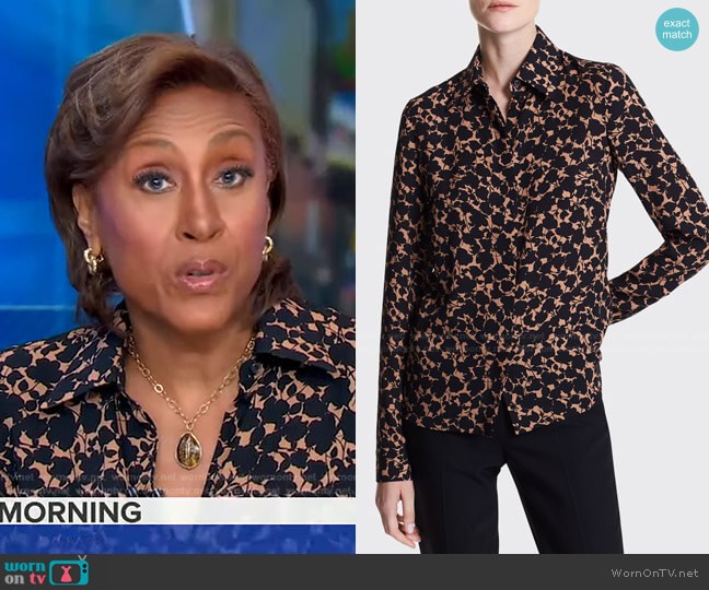 Hansen Floral-Print Button-Front Shirt by Michael Kors worn by Robin Roberts on Good Morning America