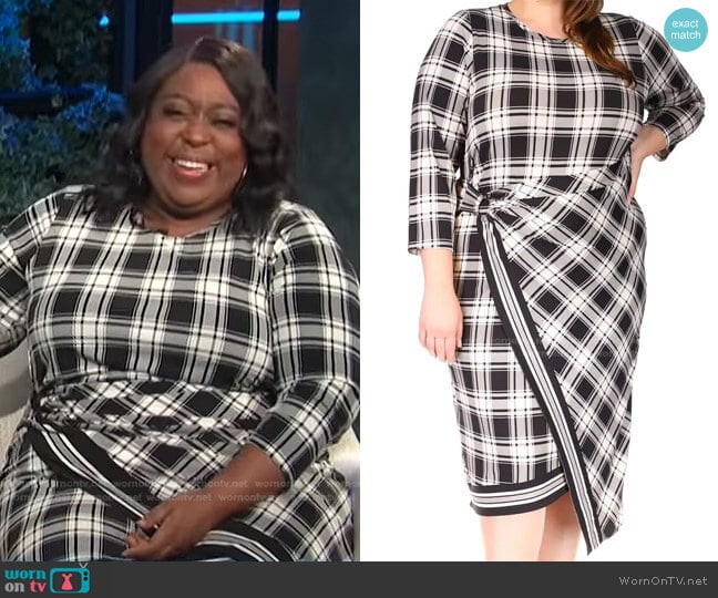 Plaid Border Jersey Wrap Dress by Michael Kors worn by Loni Love on E! News