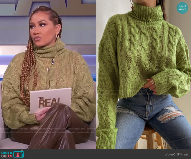 Lush Cropped Turtleneck Sweater by Miss Lola worn by Adrienne Houghton on The Real