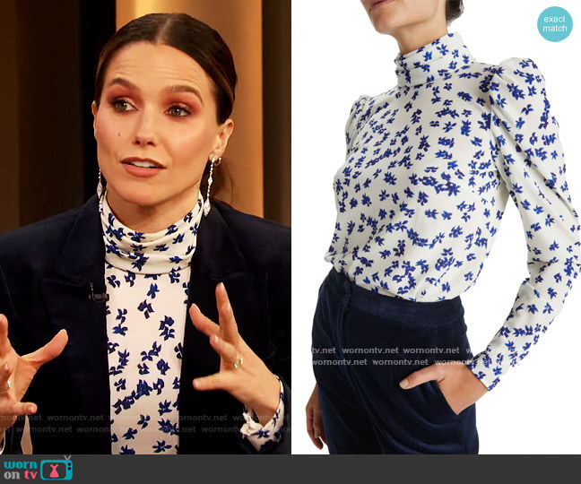 High Neck Long Sleeve Blouse by Monique Lhuillier worn by Sophia Bush on The Drew Barrymore Show