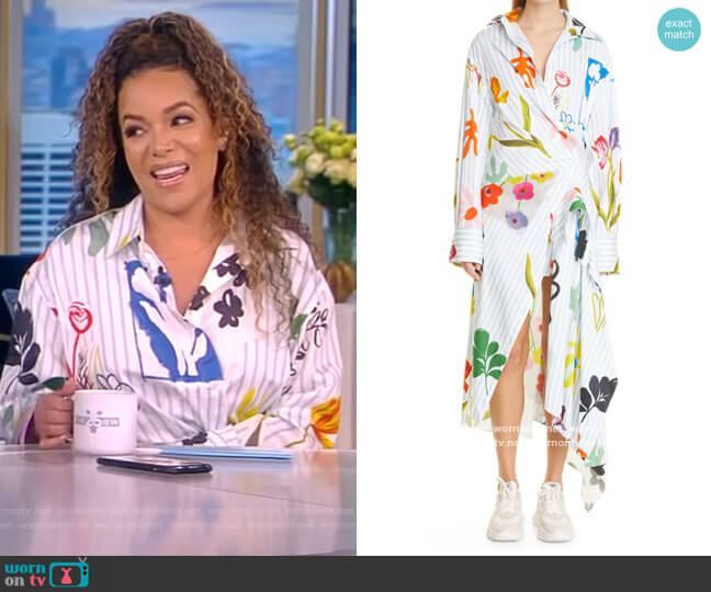 Cascade Floral Handkerchief Hem Stretch Poplin Shirtdress by Monse worn by Sunny Hostin on The View