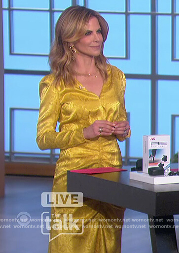 Natalie's yellow snake skin ruched dress on The Talk