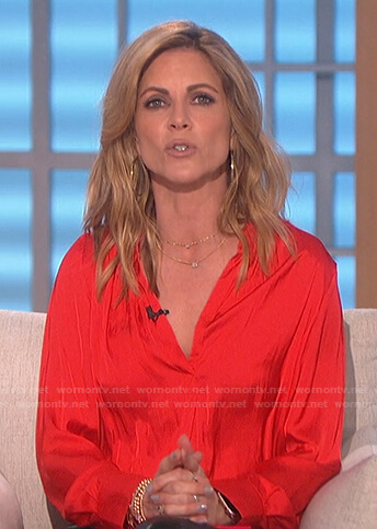 Natalie's red v-neck blouse on The Talk