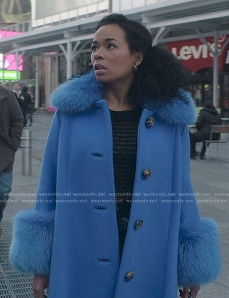 Neff's blue fur trim coat on Inventing Anna