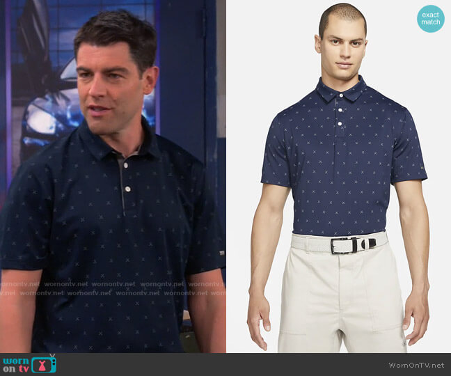 Nike Obsidian Printed Golf Polo worn by Dave Johnson (Max Greenfield) on The Neighborhood