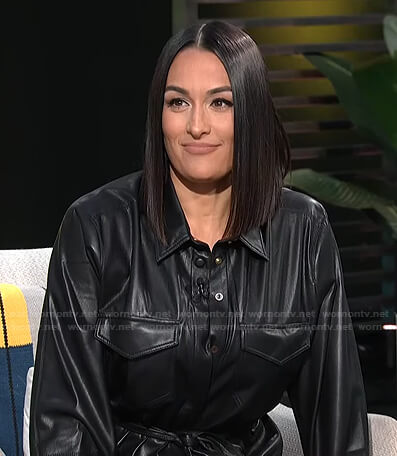 Nikki Bella’s black leather shirt on E! News Daily Pop